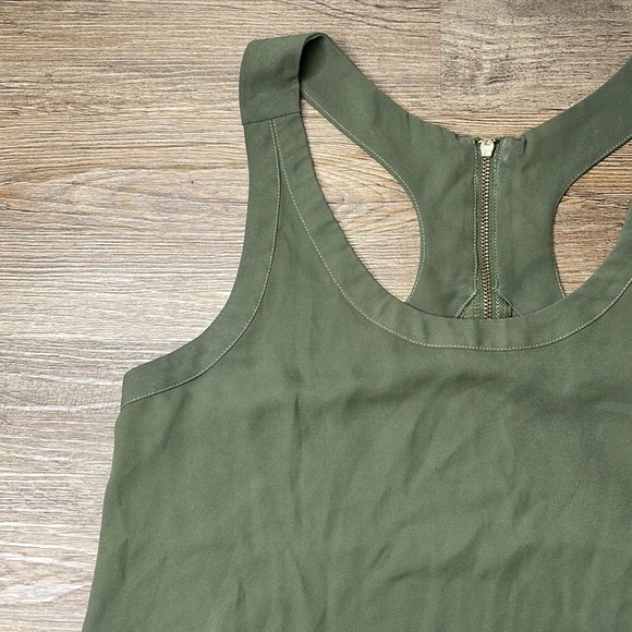 Express Women’s Army Olive Green Racer Back Tank Blouse, Back Zip, size small - Picture 2 of 10